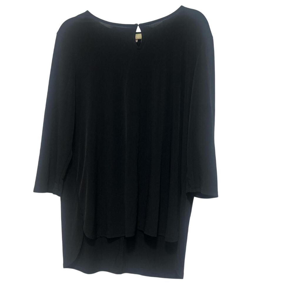 Chico's Black Stretch 3/4 Sleeve Tunic Slinky Hi-low Blouse Top 2/Large